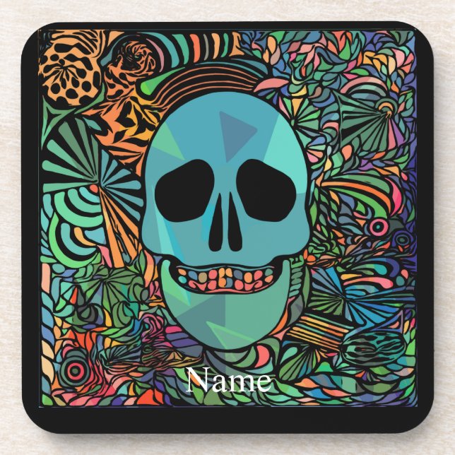 Halloween Hippie Skull Thunder_Cove Coaster (Front)