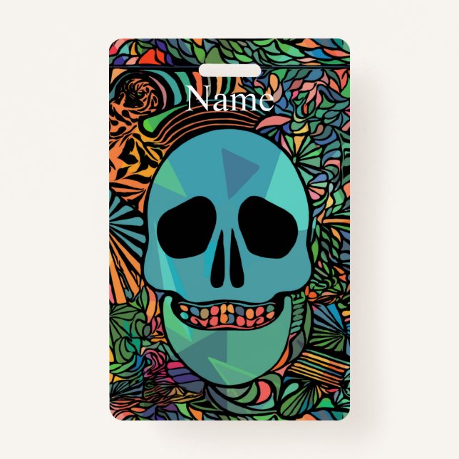 Halloween Hippie Skull Thunder_Cove  ID Badge (Front)
