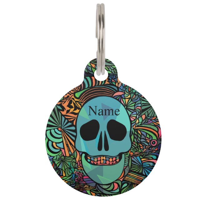 Halloween Hippie Skull Thunder_Cove  Pet Tag (Front)