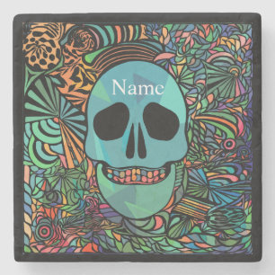 Halloween Hippie Skull Thunder_Cove Stone Coaster
