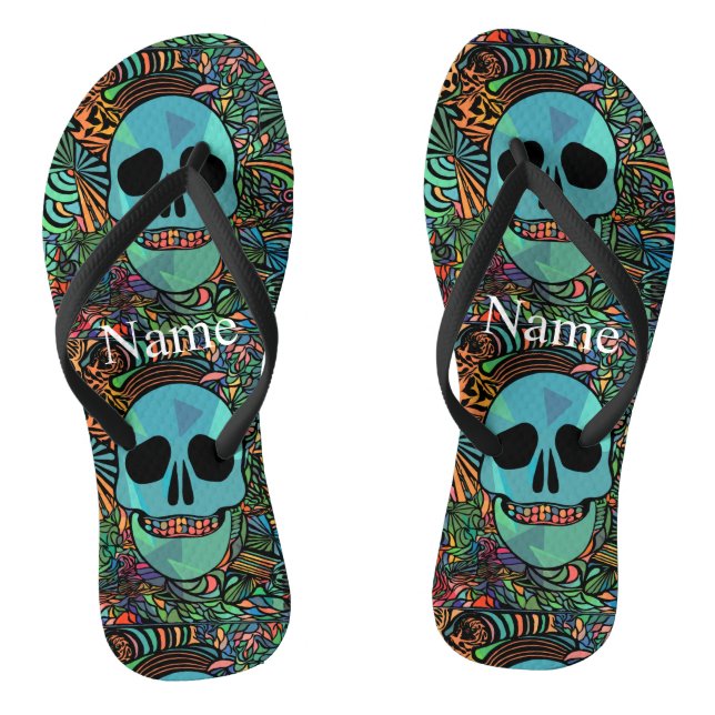 Halloween Hippie Skull Thunder_Cove Thongs (Footbed)