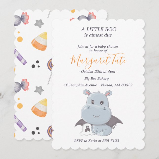 Halloween Hippopotamus Little Boo Baby Shower  Invitation (Front/Back)