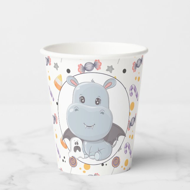 Halloween Hippopotamus Little Boo Baby Shower  Paper Cups (Front)