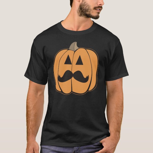 Halloween Hipster Jack O'Lantern With Moustache T-Shirt (Front)