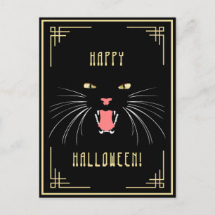Halloween Hissing Cat Black Elegant Postcard