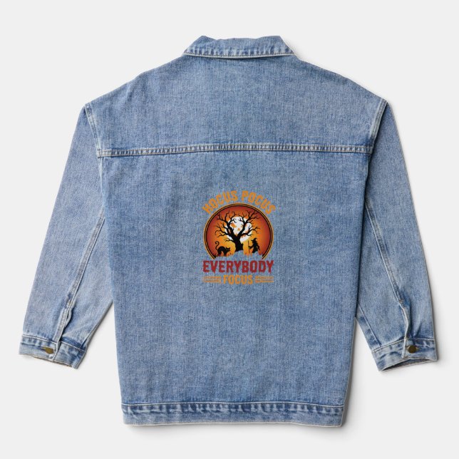 Halloween Hocus Pocus Everybody Focus Witch Tree Denim Jacket (Back)