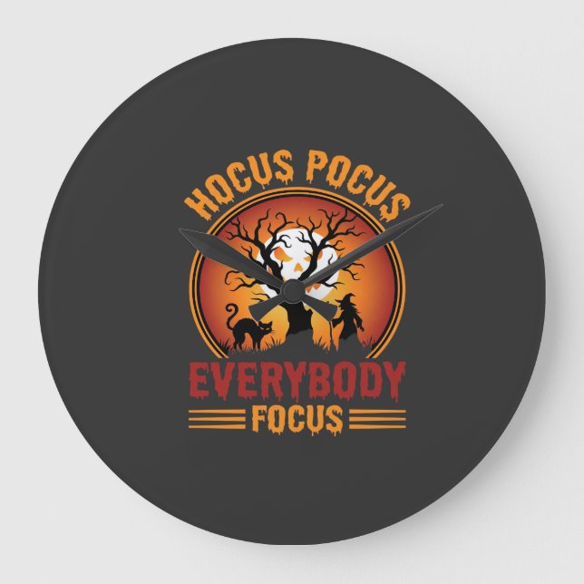 Halloween Hocus Pocus Everybody Focus Witch Tree Large Clock (Front)
