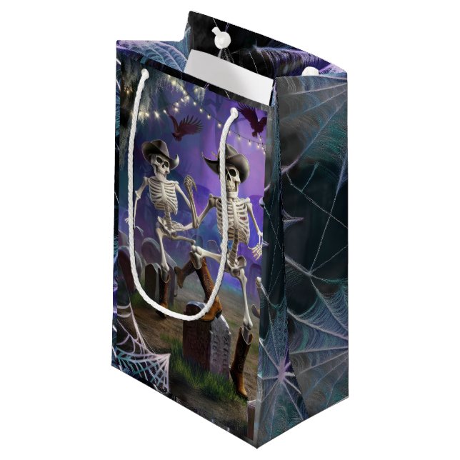 Halloween Hoedown Throwdown, Dancing Skeletons Small Gift Bag (Front Angled)