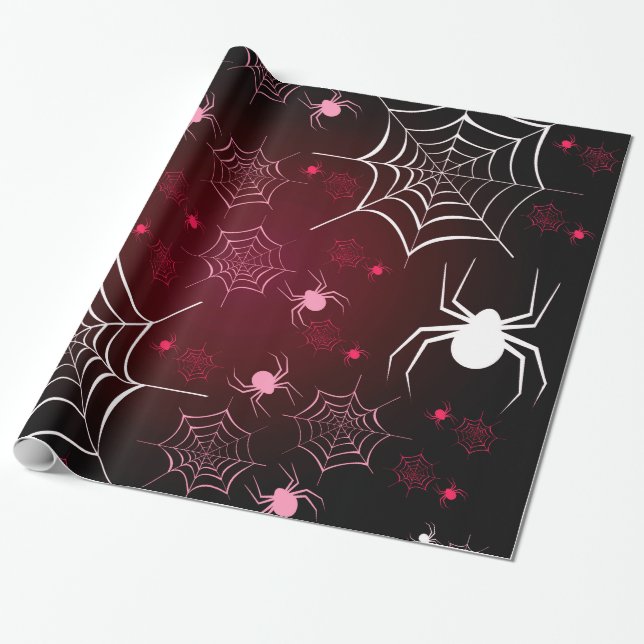 Halloween Holiday Custom Retro Spiders Wrapping Paper (Unrolled)