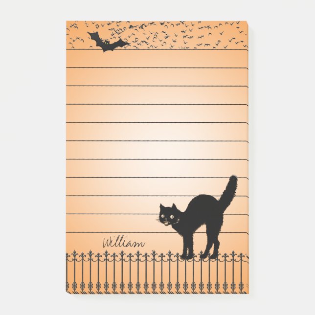  Halloween Holiday Silhouettes Black Cat, Bats Post-it Notes (Front)