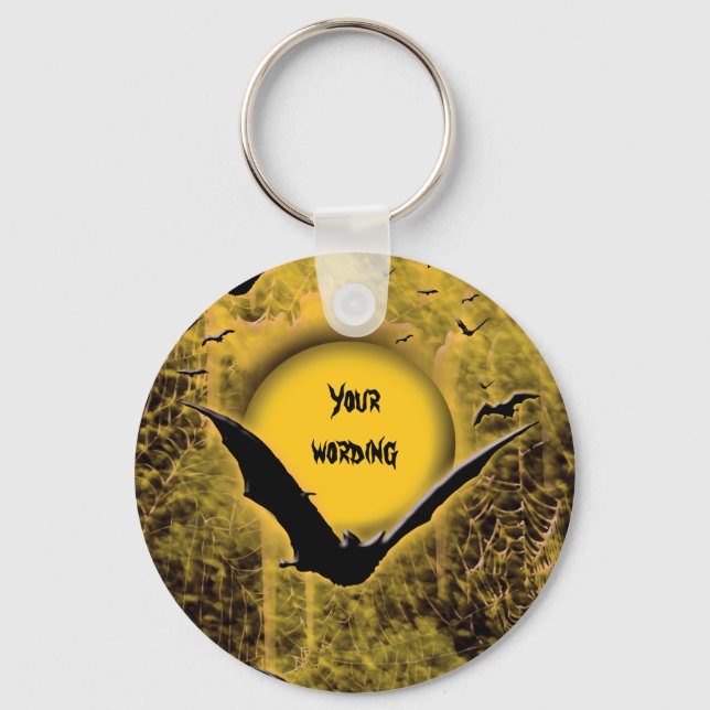 Halloween holidays bat spider web moon key ring (Front)