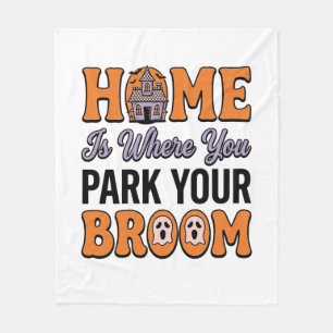 Halloween Home Park Your Broom Vintage Typography Fleece Blanket