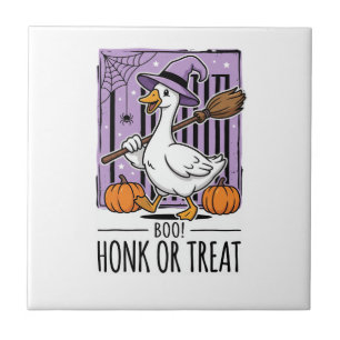 Halloween Honk or Treat Witch Goose Ceramic Tile