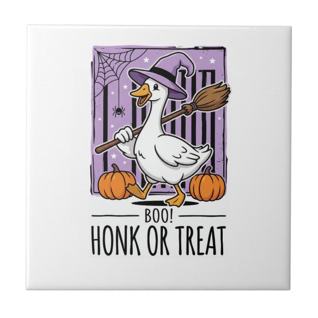 Halloween Honk or Treat Witch Goose Ceramic Tile (Front)