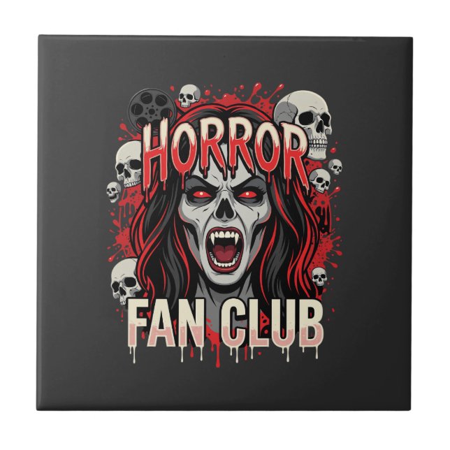Halloween Horror Fan Club Vampire Skull Ceramic Tile (Front)
