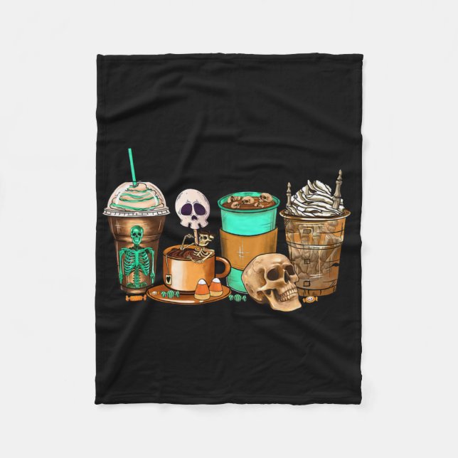 Halloween Horror Latte Coffee Cups Skeleton Hand A Fleece Blanket (Front)