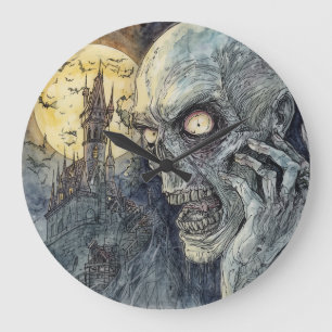Halloween, Horror,Moonlight Over The Damned Large Clock