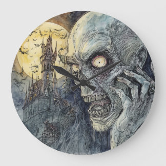 Halloween, Horror,Moonlight Over The Damned Large Clock