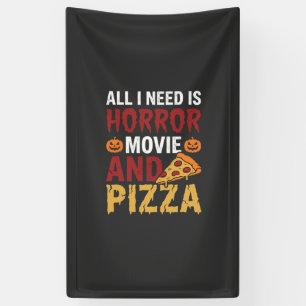 Halloween Horror Movie and Pizza Typography Banner
