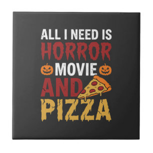 Halloween Horror Movie and Pizza Typography Ceramic Tile
