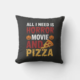 Halloween Horror Movie and Pizza Typography Cushion