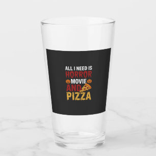 Halloween Horror Movie and Pizza Typography Glass