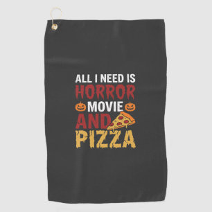 Halloween Horror Movie and Pizza Typography Golf Towel