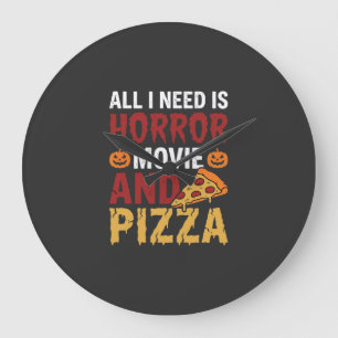 Halloween Horror Movie and Pizza Typography Large Clock