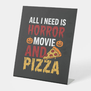 Halloween Horror Movie and Pizza Typography Pedestal Sign