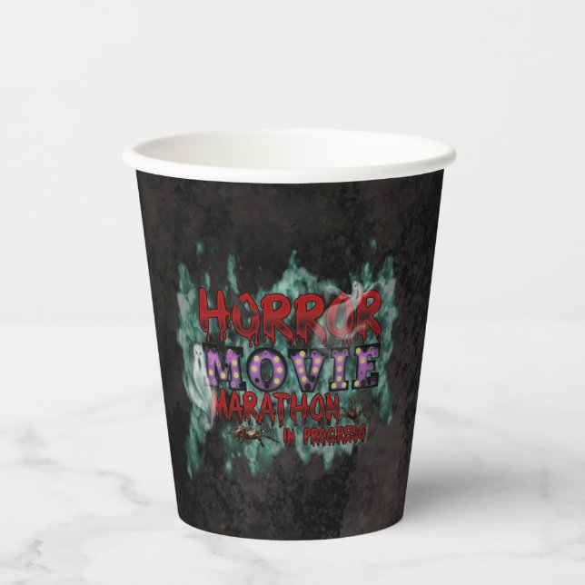 Halloween Horror Movie Marathon In Progress Paper Cups (Front)