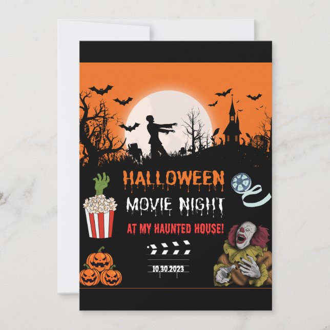 Halloween Horror Movie Night Party Invitation (Front)