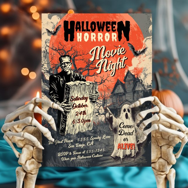 Halloween Horror Movie Night Retro Poster Invitation (Creator Uploaded)