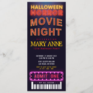 Halloween Horror Movie Party Ticket Pass Birthday Invitation