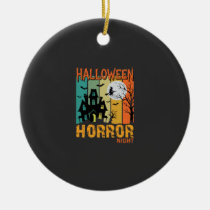 Halloween Horror Night Haunted House Vector_1 Ceramic Ornament
