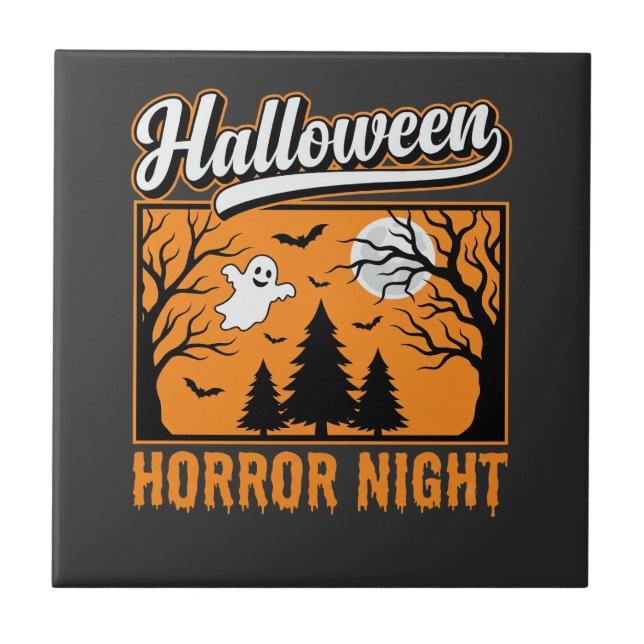 Halloween Horror Night Retro Ghost Forest Ceramic Tile (Front)
