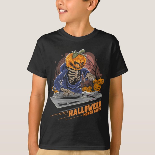 Halloween Horror Party Pumpkin Head DJ T-Shirt (Front)