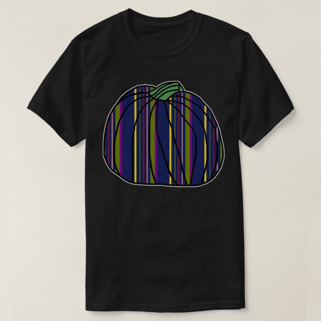 Halloween Horror Pumpkin Dark Blue Stripes T-Shirt (Design Front)