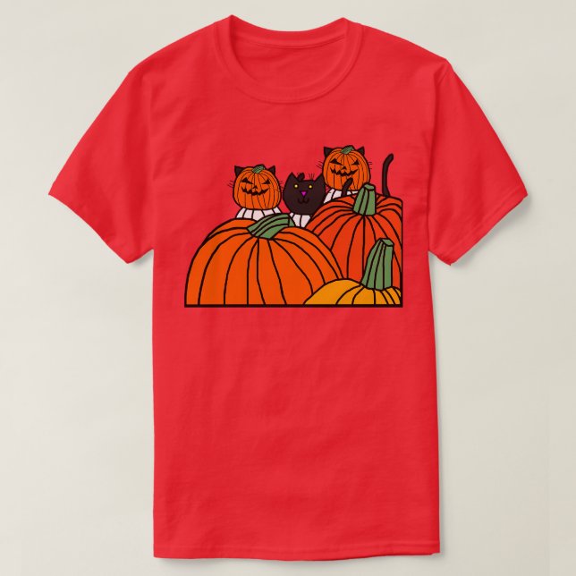 Halloween Horror Pumpkin Head Cats T-Shirt (Design Front)