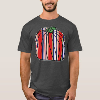Halloween Horror Pumpkin Red Blue Stripes T-Shirt