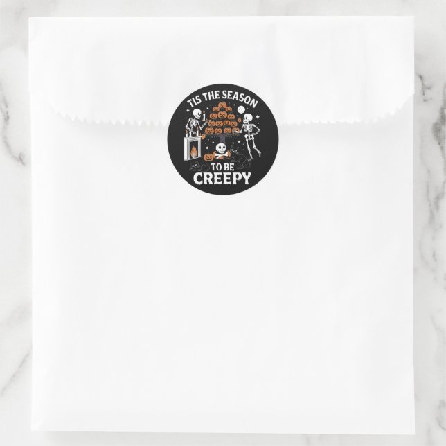 Halloween Horror Tis The Season To Be Creepy Classic Round Sticker (Bag)