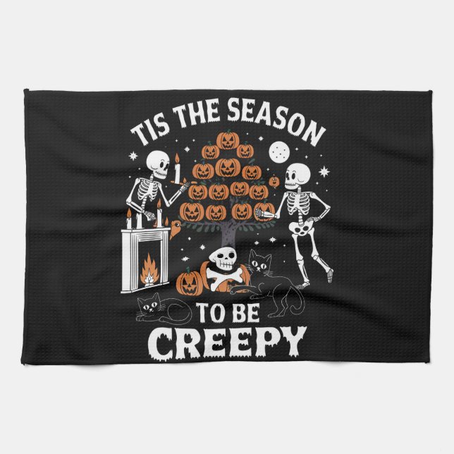 Halloween Horror Tis The Season To Be Creepy Tea Towel (Horizontal)