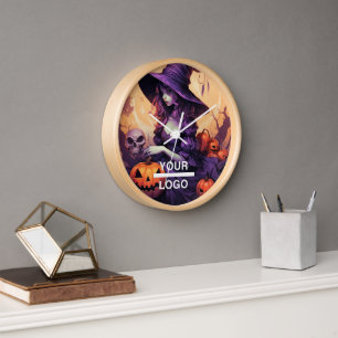 Halloween Horror Witch Business Logo Wall Clock