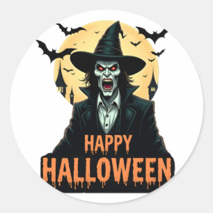 Halloween Horror Witch with Red Eyes Classic Round Sticker