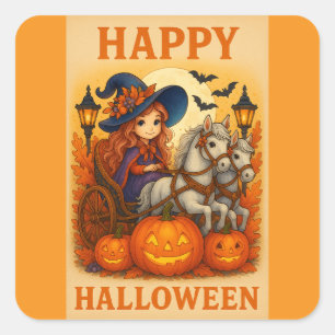 Halloween Horse and Carriage Cute Witch Stickers