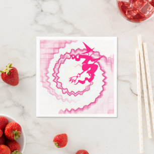Halloween hot pink flying witch magic spell swirl  napkin