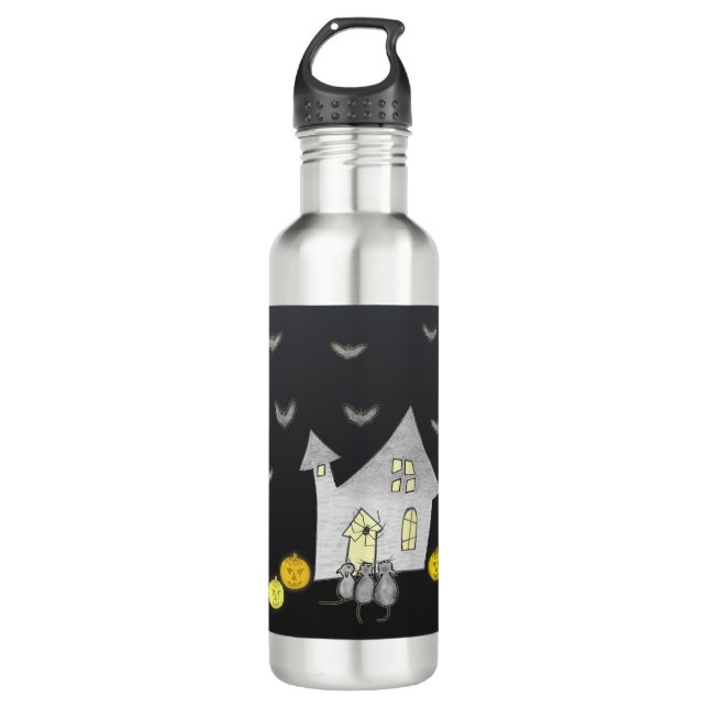 Halloween House, Black Cats, Bats, Pumpkins 710 Ml Water Bottle (Front)
