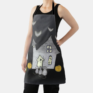 Halloween House, Black Cats, Bats, Pumpkins Apron