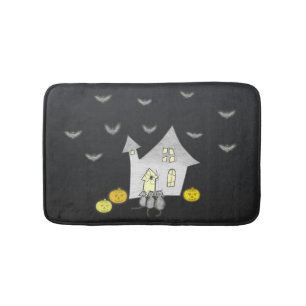 Halloween House, Black Cats, Bats, Pumpkins Bath Mat