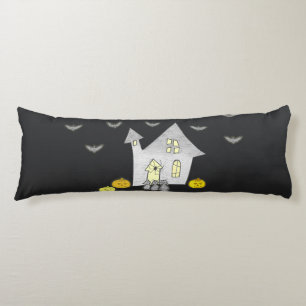 Halloween House, Black Cats, Bats, Pumpkins Body Cushion