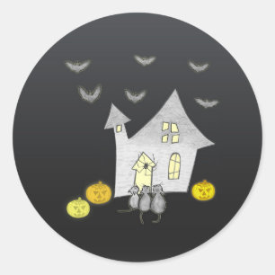 Halloween House, Black Cats, Bats, Pumpkins Classic Round Sticker
